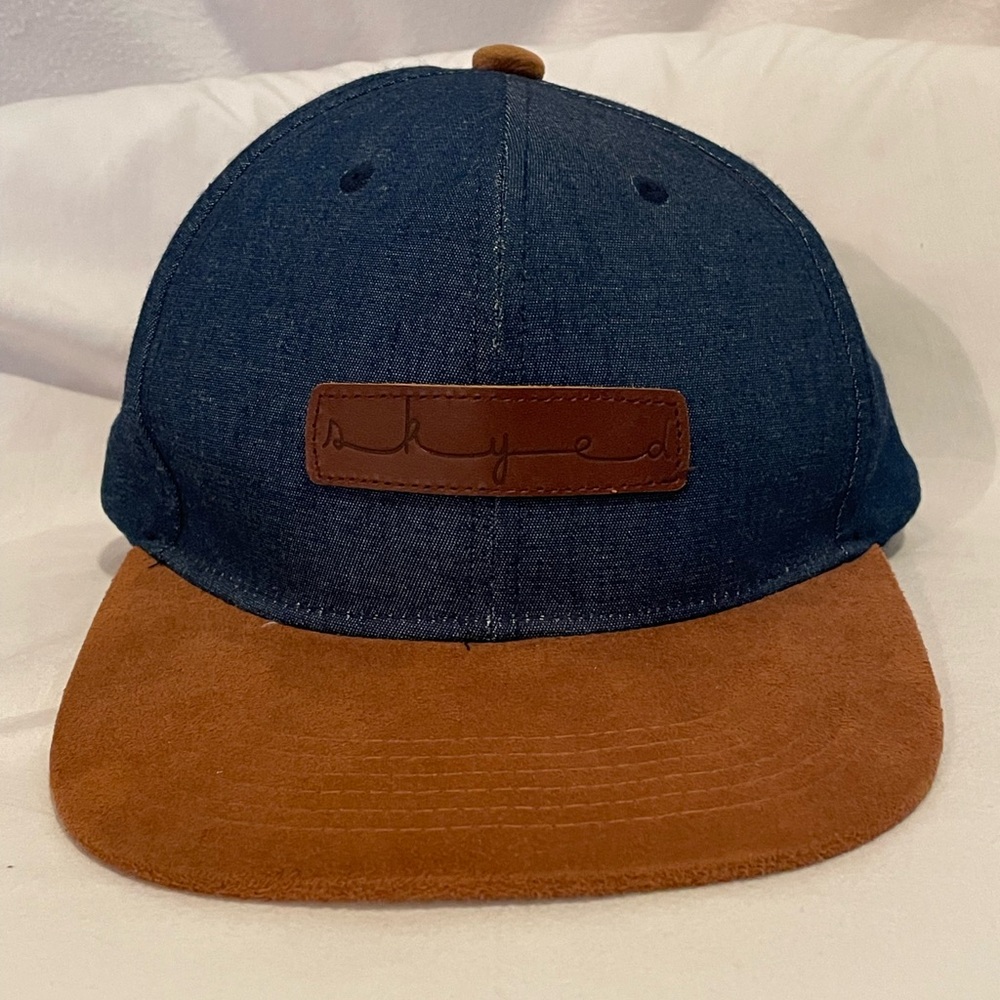 NWOT Skyed Leather and Denim Blue Ball Cap